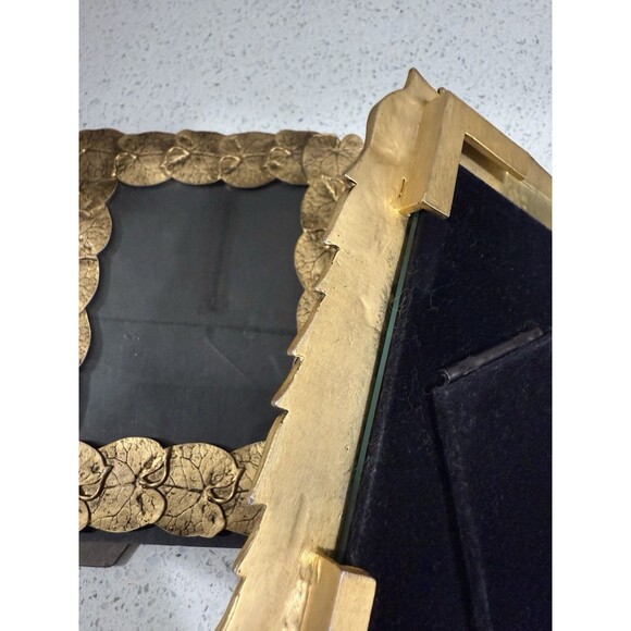 Celia Landman Gold Metal Leaf Photo Frames 5x7 4x6 Pair Thick Glass Quality Vtg - Picture 7 of 16